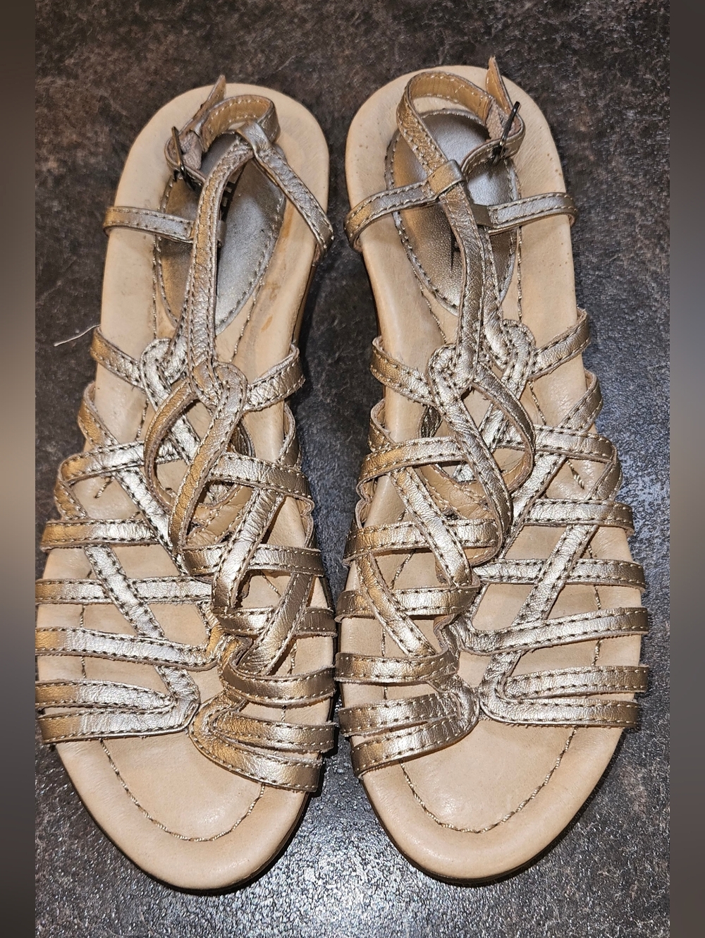 Earth Women's Metallic Gold Braided Strappy Sandals